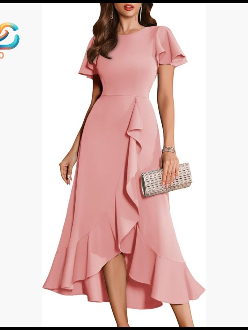 Flutter Sleeve Formal Cocktail Dress Long Evening Gown Wedding Guest